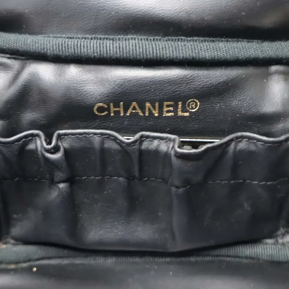 Chanel Leather Top Handle Quilted Detail Vanity Bag Authentic